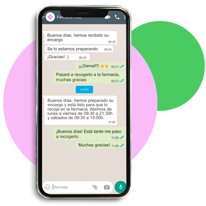 Servicio WhatsApp en Farmacia Irizar